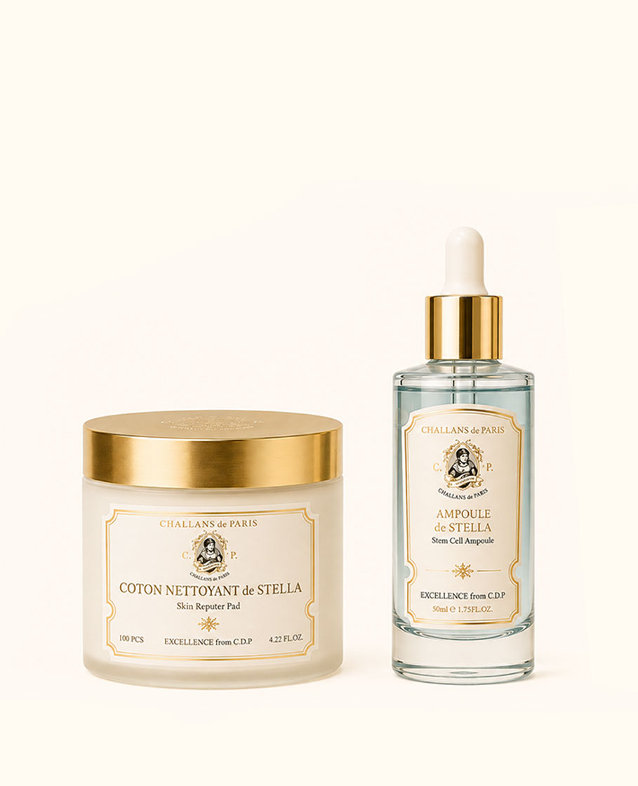 BỘ SẢN PHẨM TỐI ƯU HÓA BỀ MẶT DA CHUYÊN SÂU: BÔNG PAD COTON NETTOYANT de STELLA EXCELLENCE & TINH CHẤT AMPOULE de STELLA